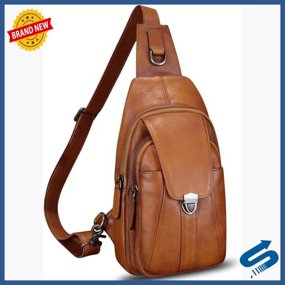Genuine Leather Crossbody Sling Bag Daypack with 5 Pockets